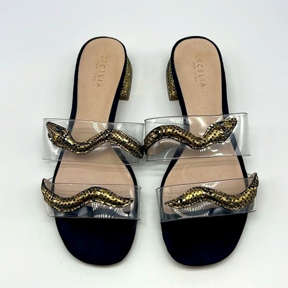 CECELIA - Danica Gold And Black Crystal Eyed Snake Slip On Sandals Size 7 - Picture 2 of 14